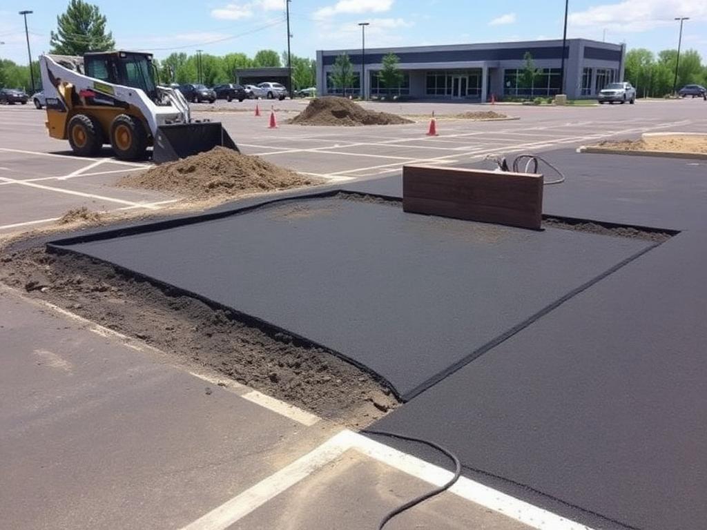 Saw-cut asphalt section removed and replaced with new pavement